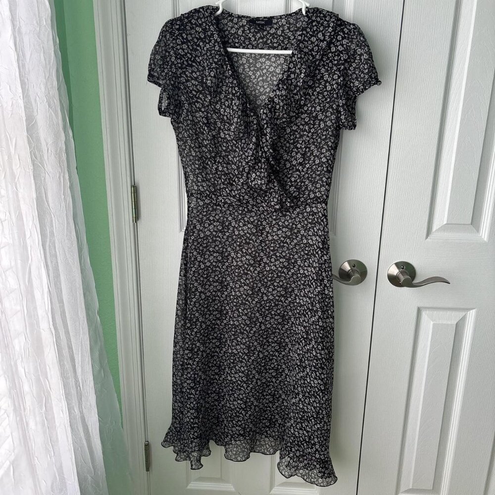 VTG Whimsigoth Fairy Dress Womens 6 Black Ruffle Sheer Floral Y2K